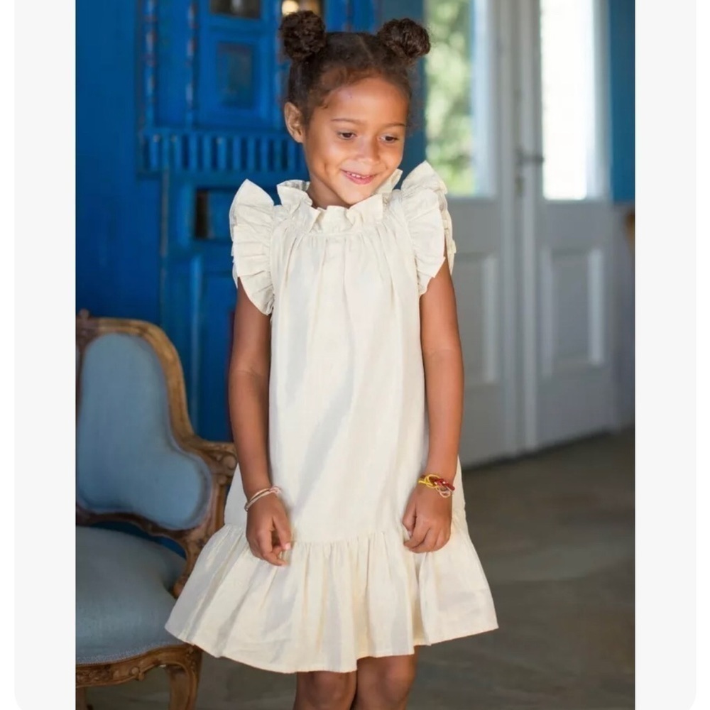 Tea Collection Gold Metallic Ruffle Dress 6 - Picture 1 of 9